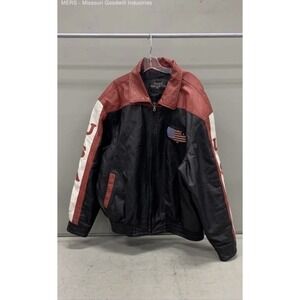 Y2K Leather Gallery USA Flag Leather Jacket Mens XL Racing Style Biker Patch